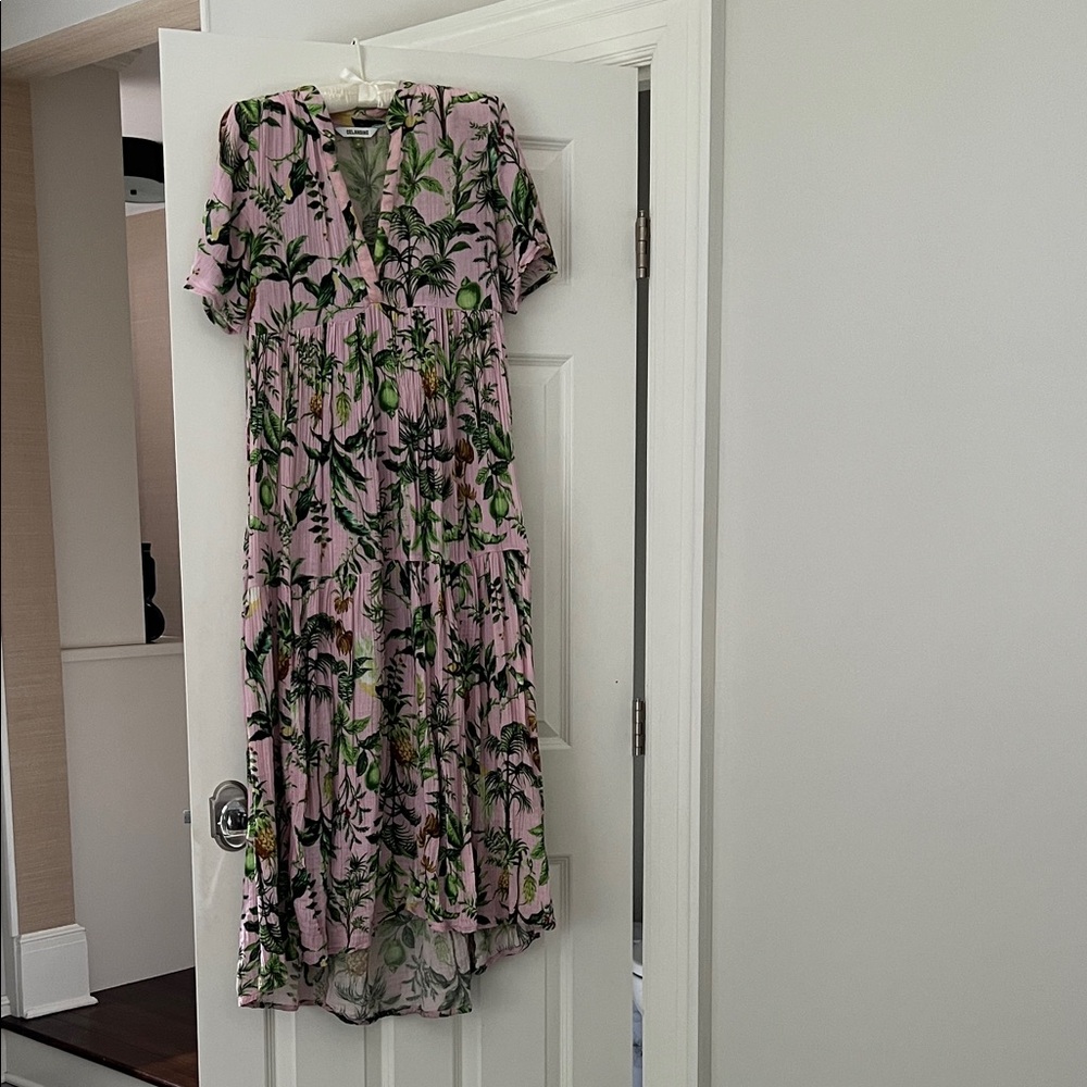 Floral Tiered V-Neck Maxi Dress in Pink and Green